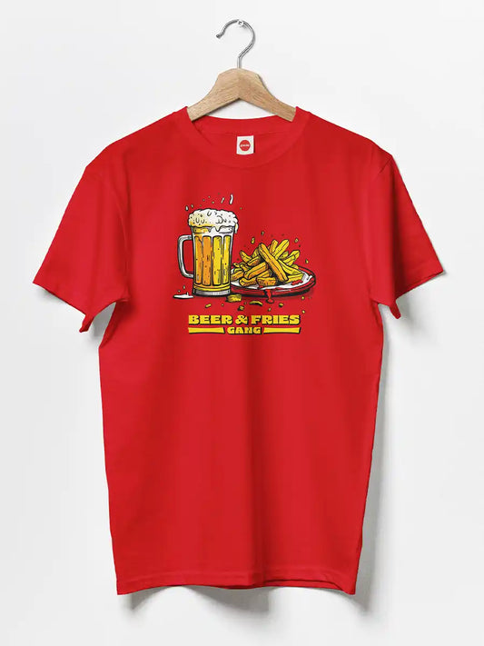 Beer & Fries Gang - Men's Red Cotton T-Shirt
