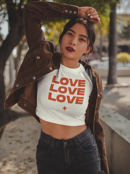 Woman wearing LOVE LOVE LOVE - White Cotton Crop top