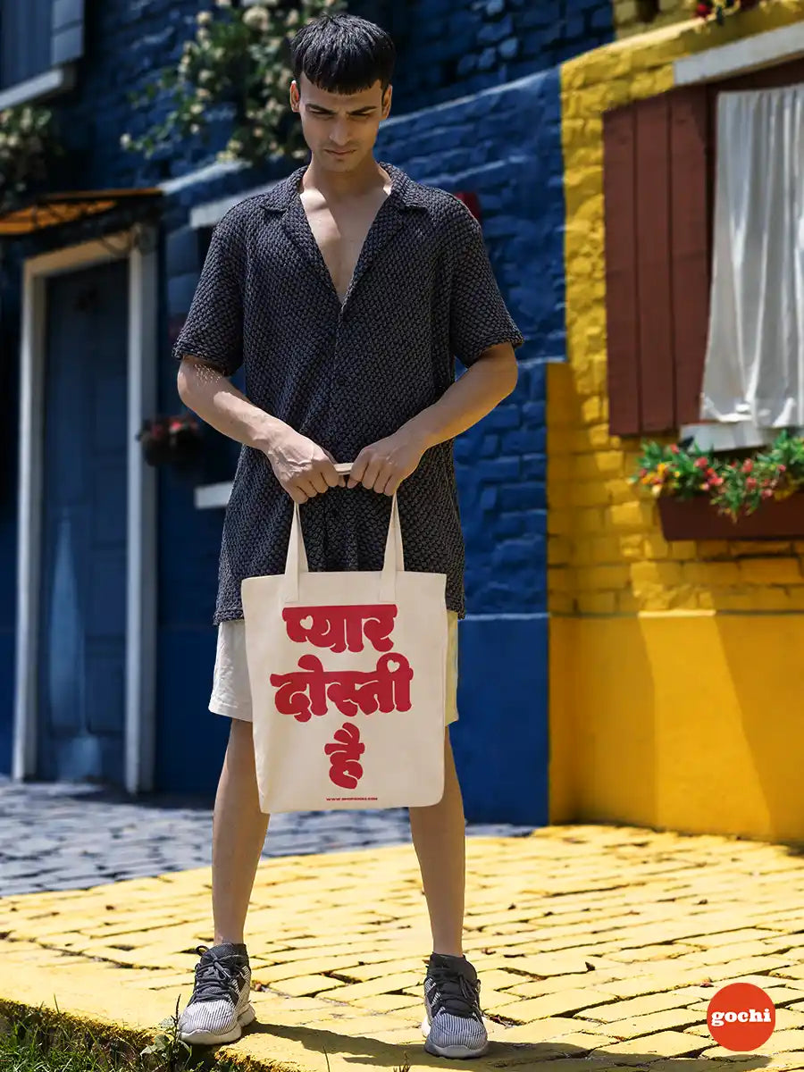 Man holding Pyaar Dosti Hai - Canvas Tote bag