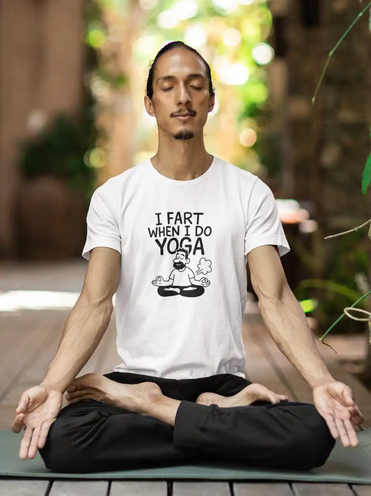 Man wearing I Fart when i do Yoga - Men's White Cotton T-Shirt