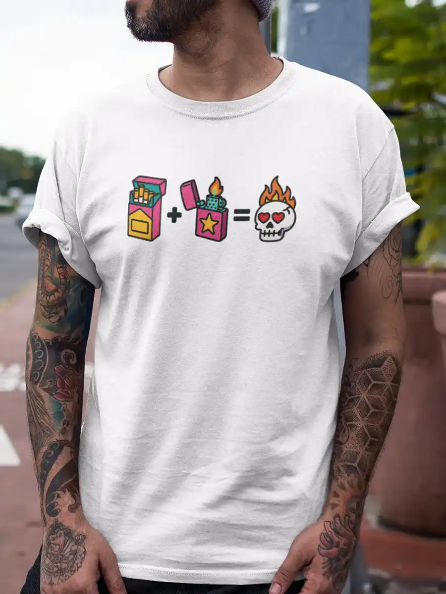 Man wearing Smoke Love - Men's White Cotton T-Shirt