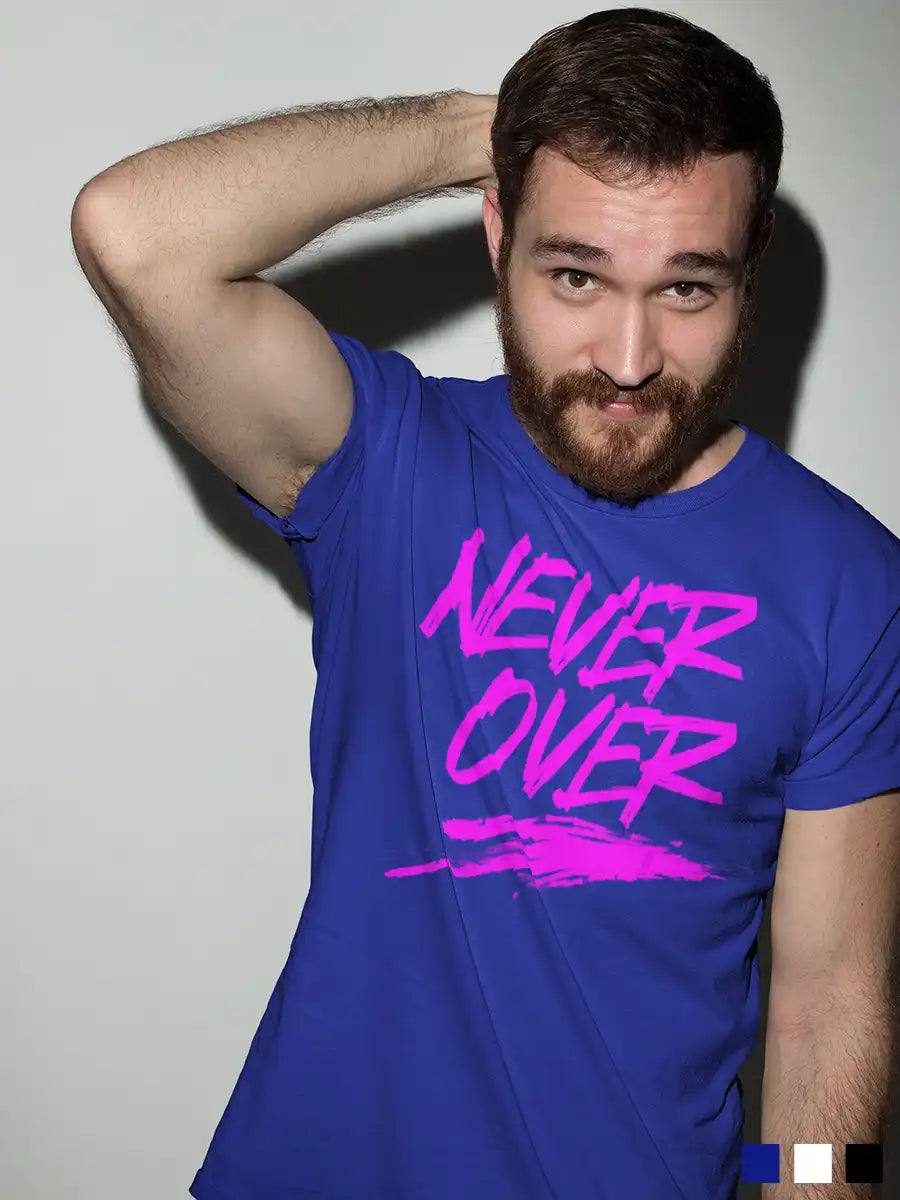 Man wearing Never Over - Royal Blue Men's Cotton T-shirt