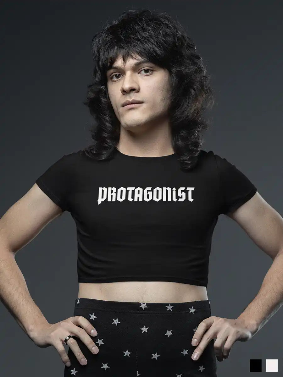 Man wearing Protagonist - Black Cotton Crop Top