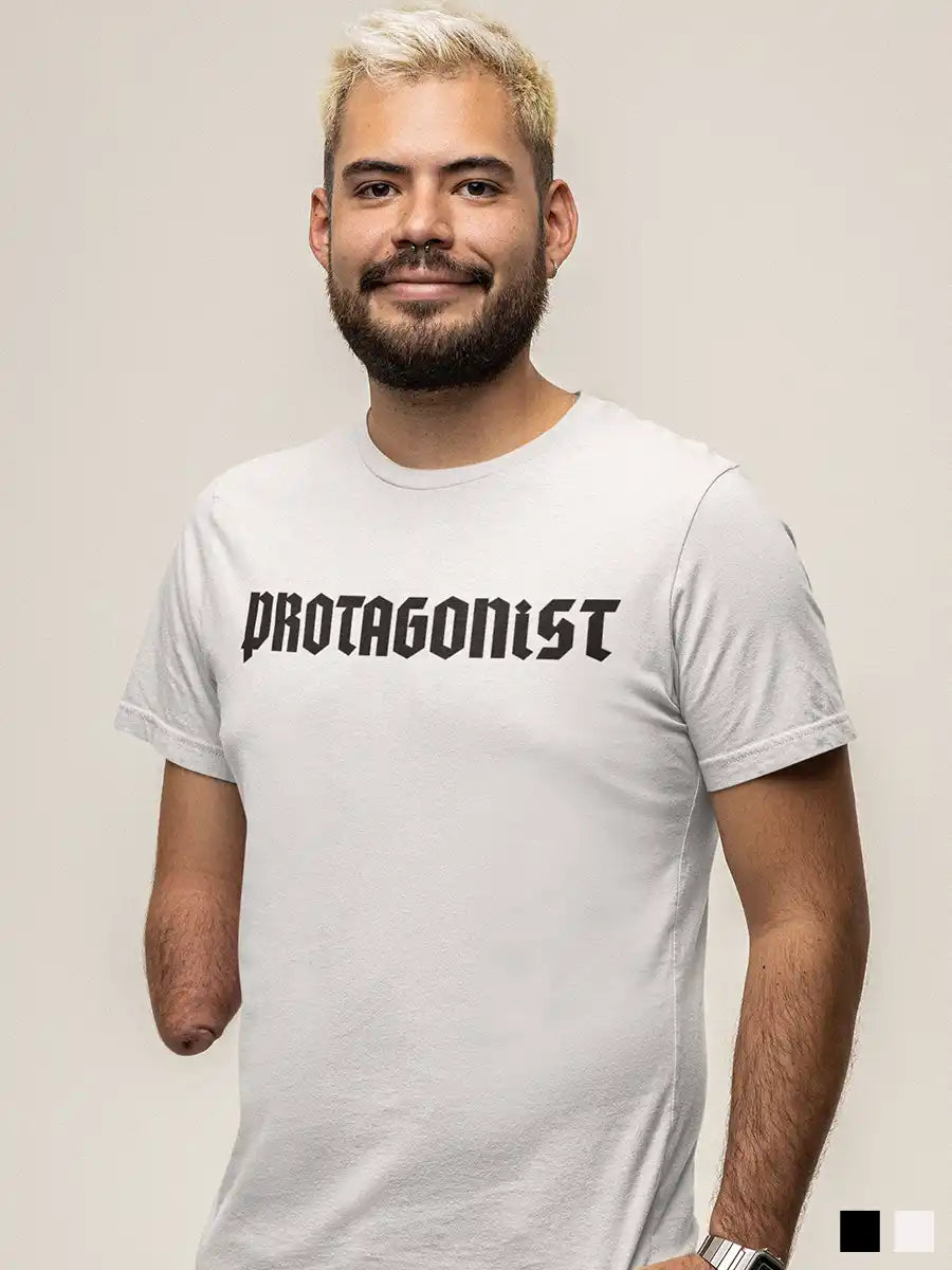 Man wearing Protagonist - White Cotton T-Shirt
