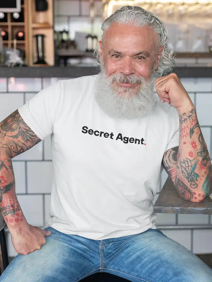 Man wearing Secret Agent - Minimalist White Cotton T-Shirt