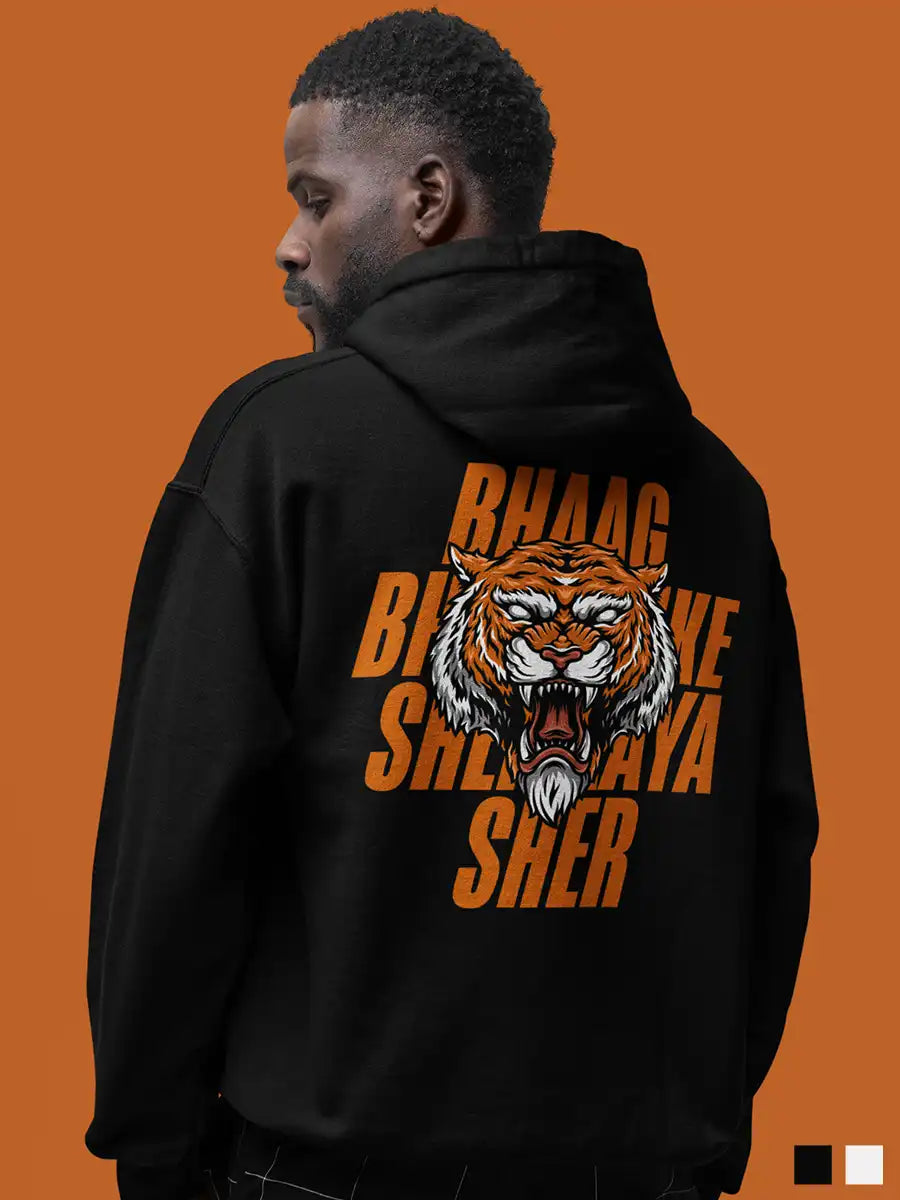 Man wearing Sher Aaya Sher - Black Cotton hoodie
