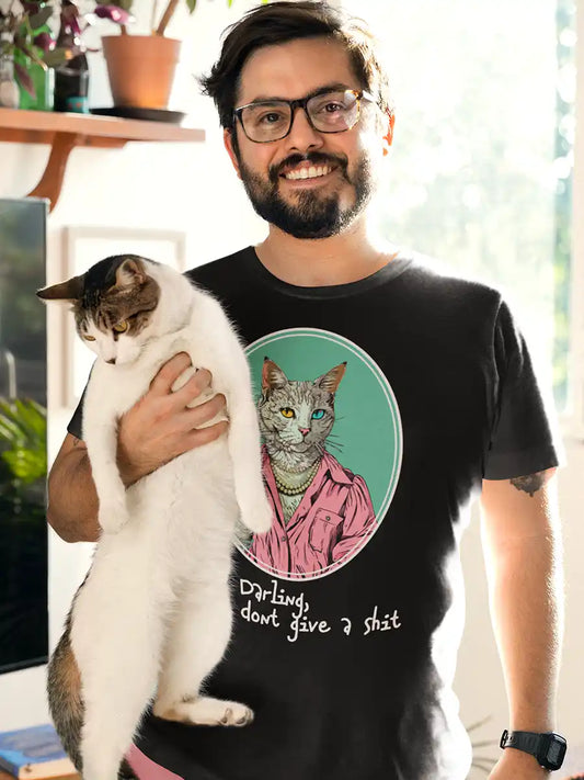 Man wearing Sorry Darling - Black - Men's Cotton T-Shirt