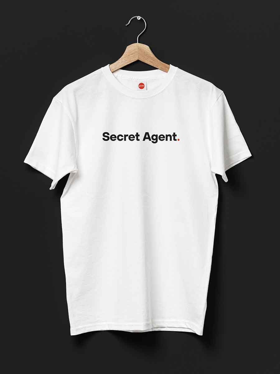 Secret Agent - Minimalist White Cotton T-Shirt