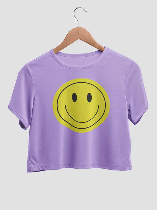 Lavender cotton crop top with a yellow Smiley