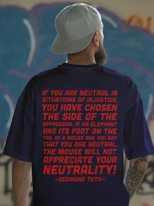 Man wearing Speak the fuck up- STFU- Navy Blue Oversized T-Shirt Back