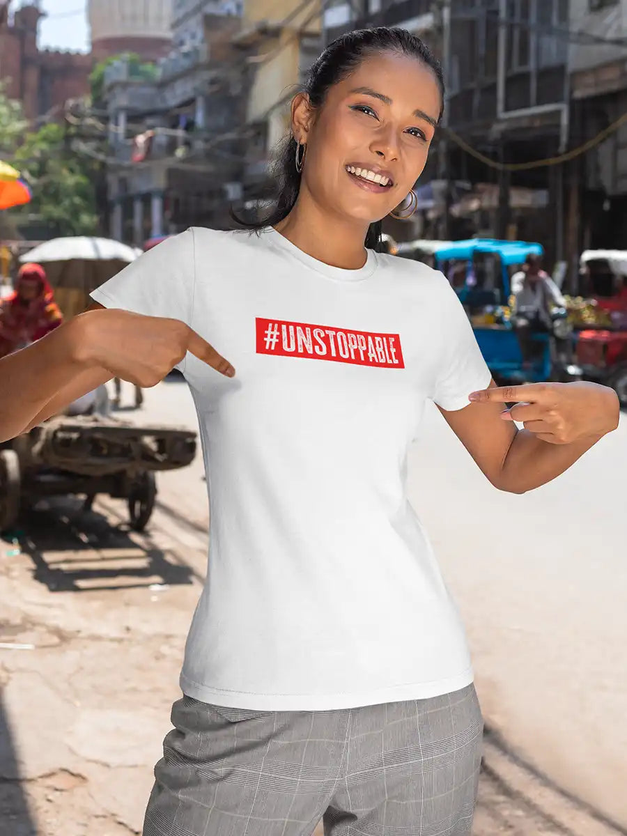 Unstoppable - Back/White Women's Cotton T-Shirt