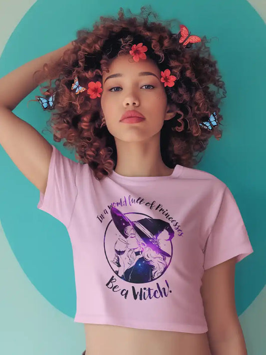 Woman wearing Be a Witch - Light Pink Women's cotton Crop top