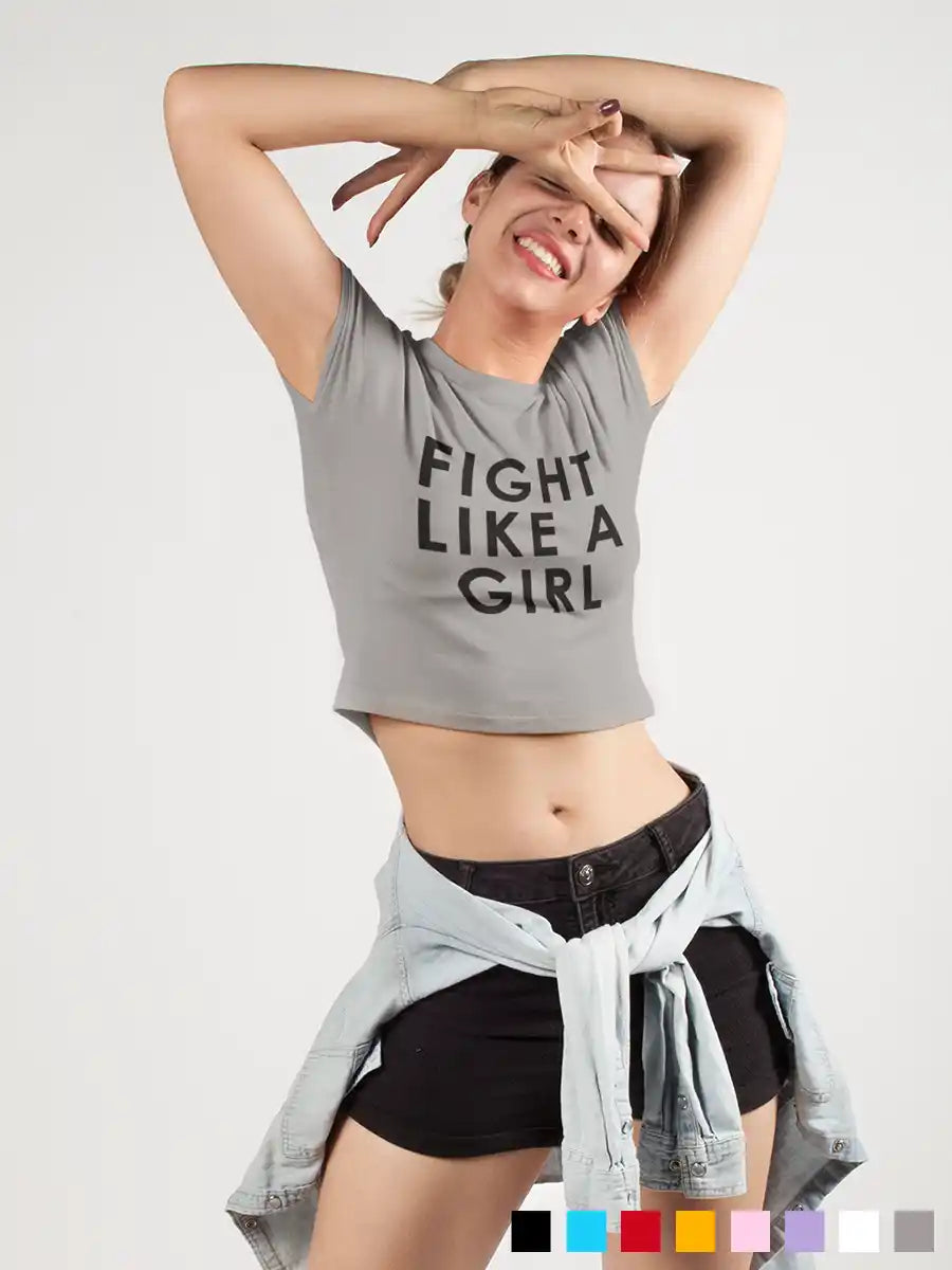 Woman wearing Fight like a Girl - Melange Grey - Cotton crop top