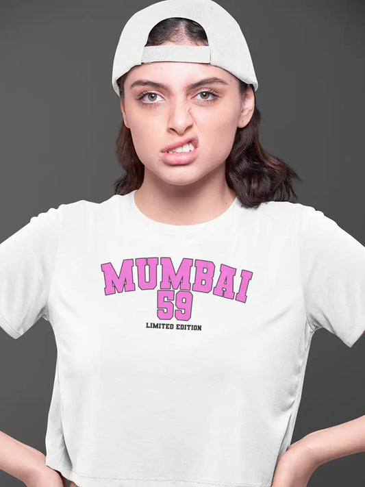 Woman wearing Mumbai 59 - Limited Edition - White Cotton Crop Top