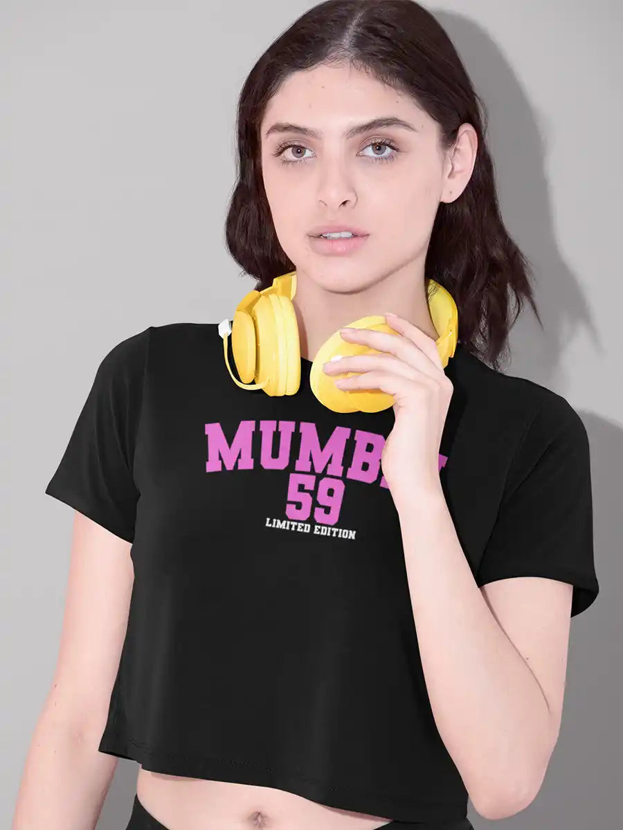 Woman wearing Mumbai 59 - Pink - Cotton Crop Top