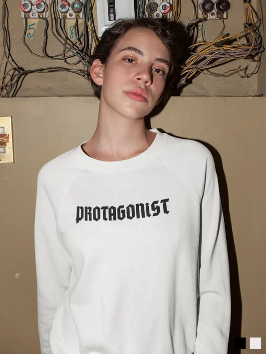 Woman wearing Protagonist - White Cotton Sweatshirt