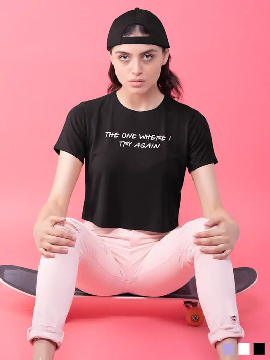 Woman wearing The One where I try again - Black Cotton Crop Top