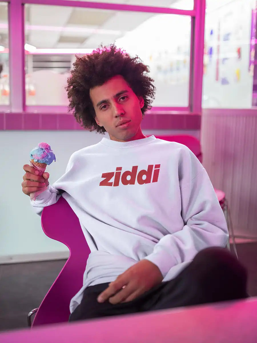 Man wearing Ziddi - White Cotton Sweatshirt