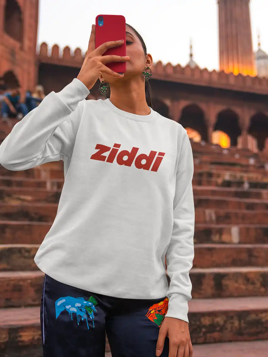 Woman wearing Ziddi - White Cotton Sweatshirt