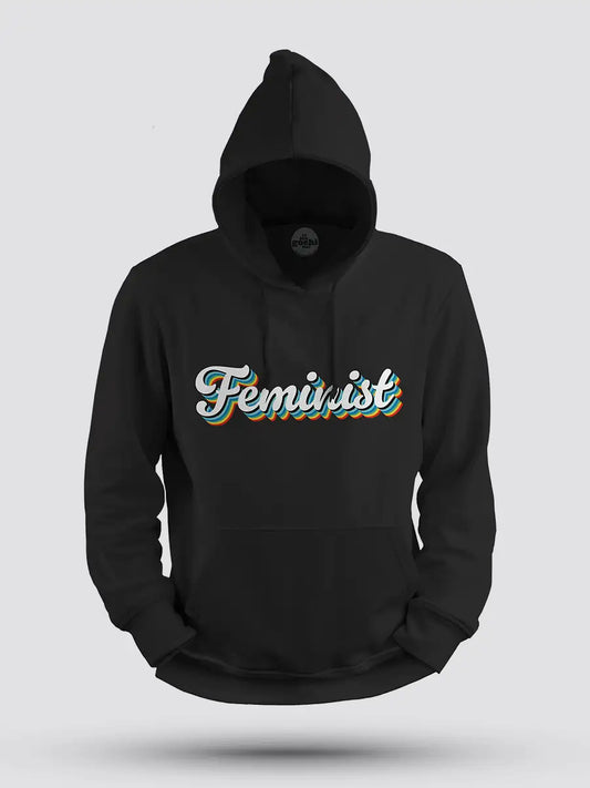 Feminist Retro - Black Cotton Hoodie
