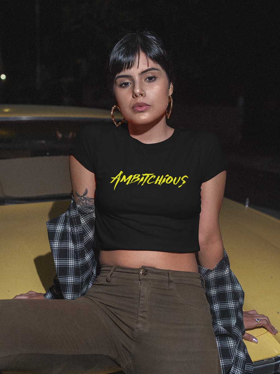 Ambitchious Yellow - Black Cotton Crop Top