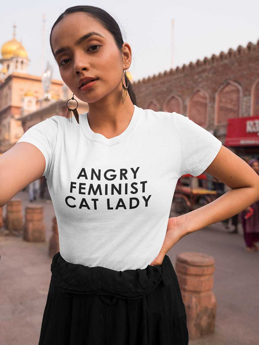 Angry Feminist Cat Lady - White Women's Cotton T-Shirt