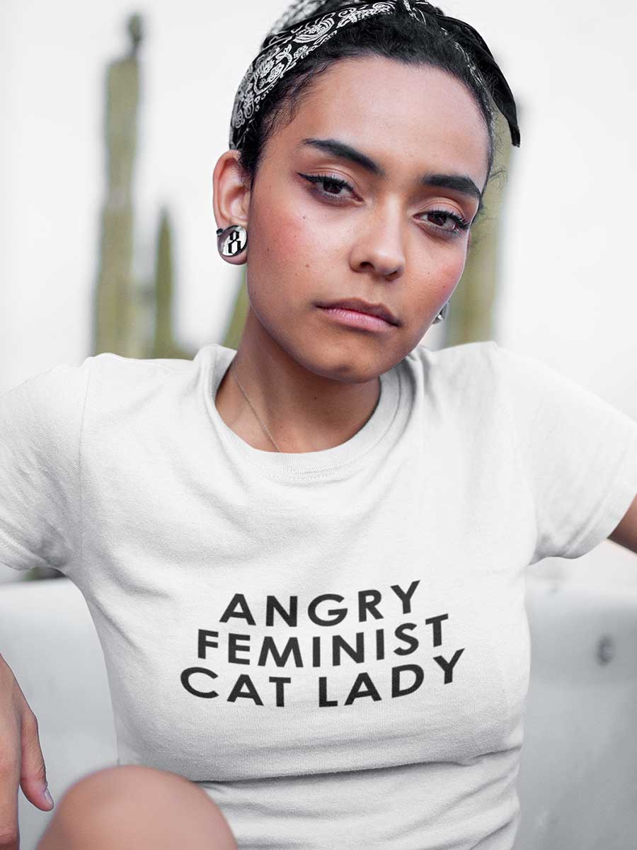 Angry Feminist Cat Lady - White Women's Cotton T-Shirt