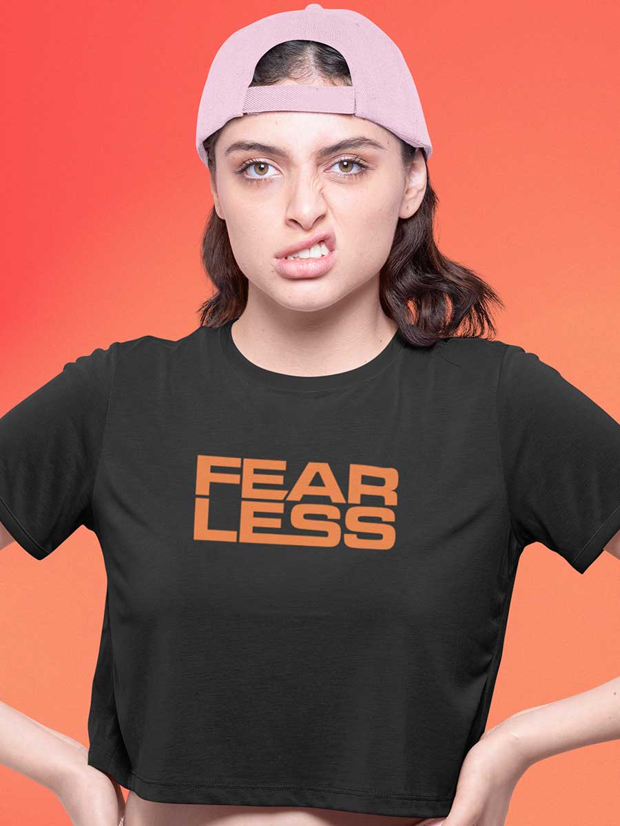 Fearless - Orange on Black - Cotton Crop Top