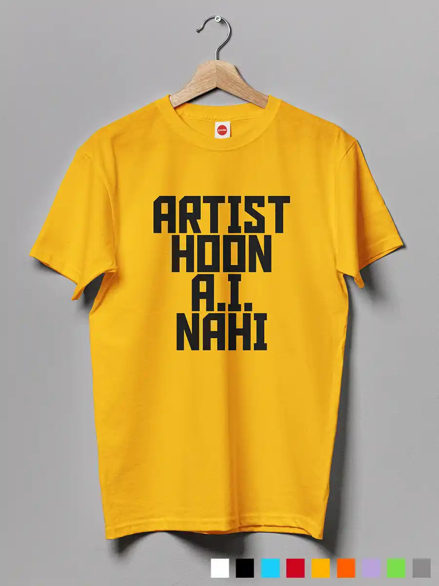 Artist Hoon A.I. Nahi - Men's Golden Yellow Cotton T-Shirt