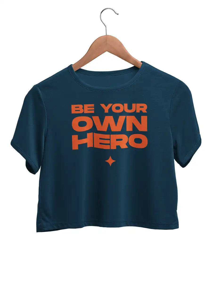 BE YOUR OWN HERO  - Navy Blue Cotton Crop top
