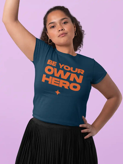 Woman wearing BE YOUR OWN HERO  - Navy Blue Cotton Crop top