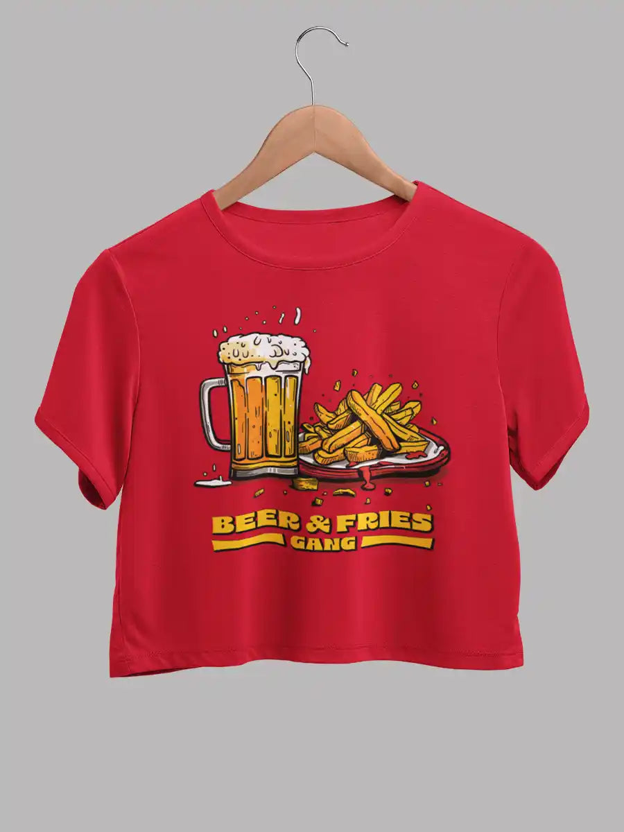 Beer & Fries Gang - Red Cotton Crop top