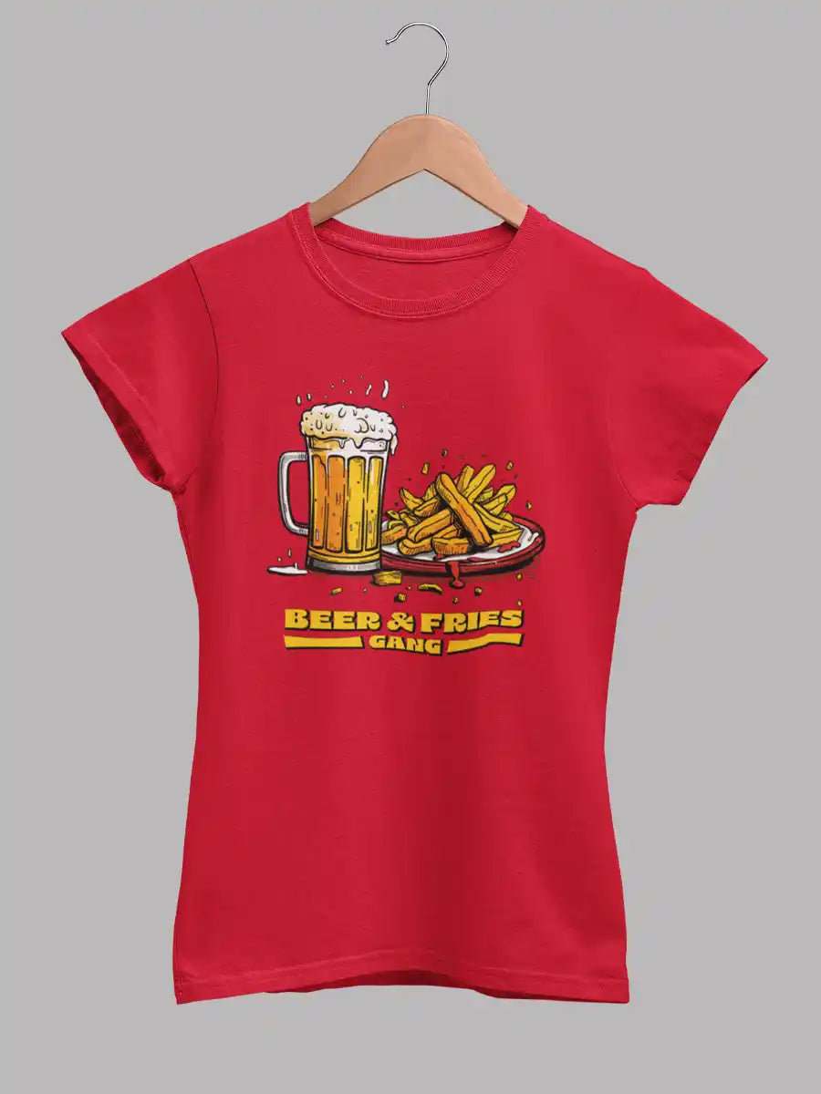 Beer & Fries Gang - Women's Red Cotton T-Shirt