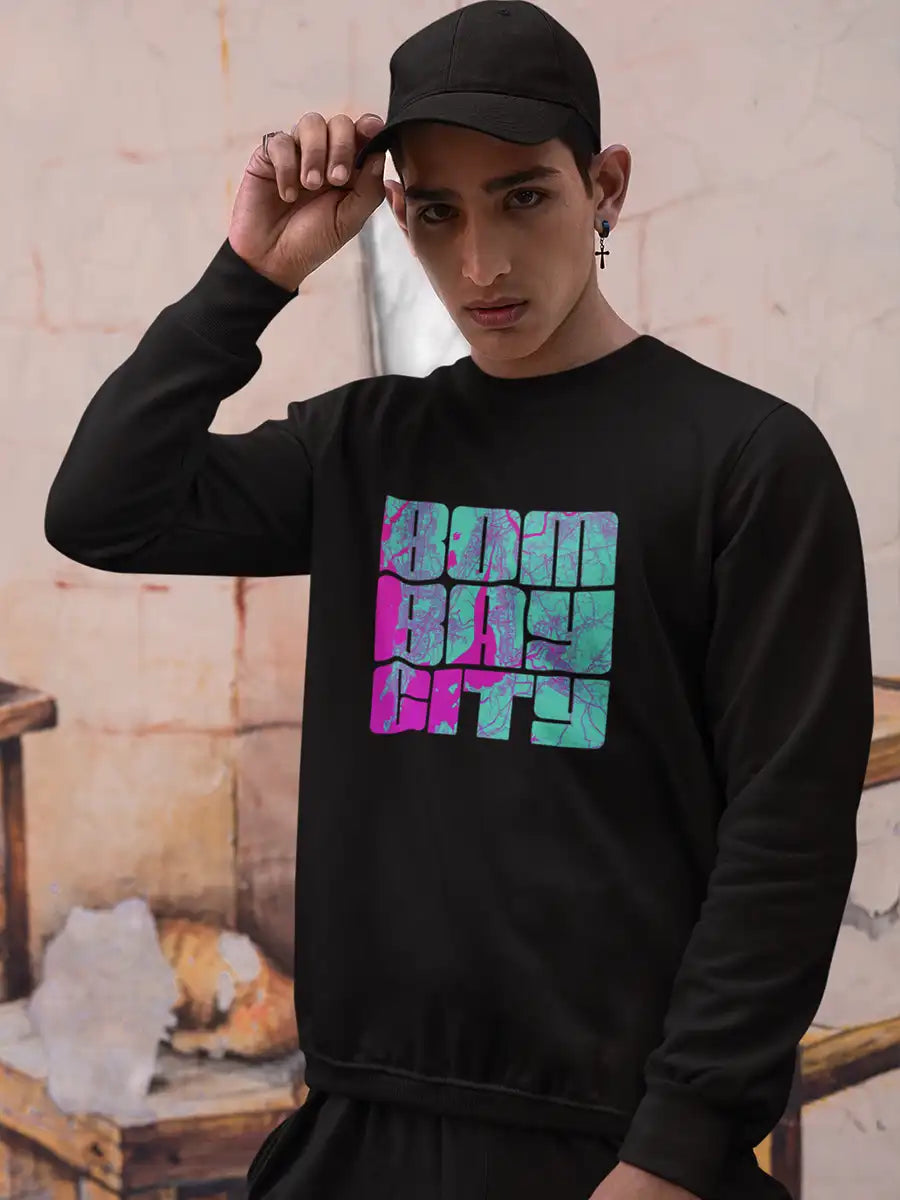 Man Wearing Bombay City Black Cotton Sweatshirt
