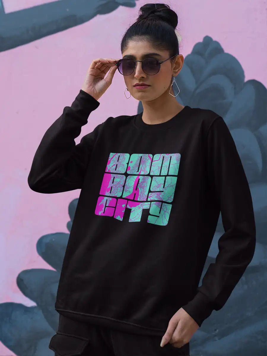 Woman Wearing Bombay City Black Cotton Sweatshirt