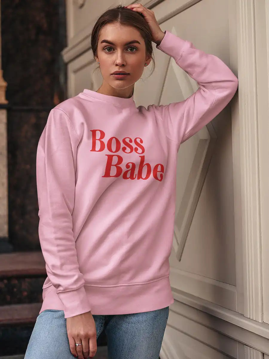Woman wearing Boss babe Light Pink Cotton Sweatshirt