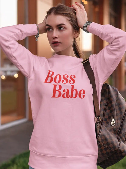 Woman wearing Boss babe Light Pink Cotton Sweatshirt