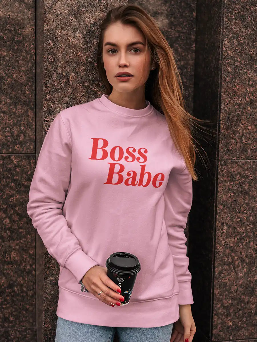 Woman wearing Boss babe Light Pink Cotton Sweatshirt