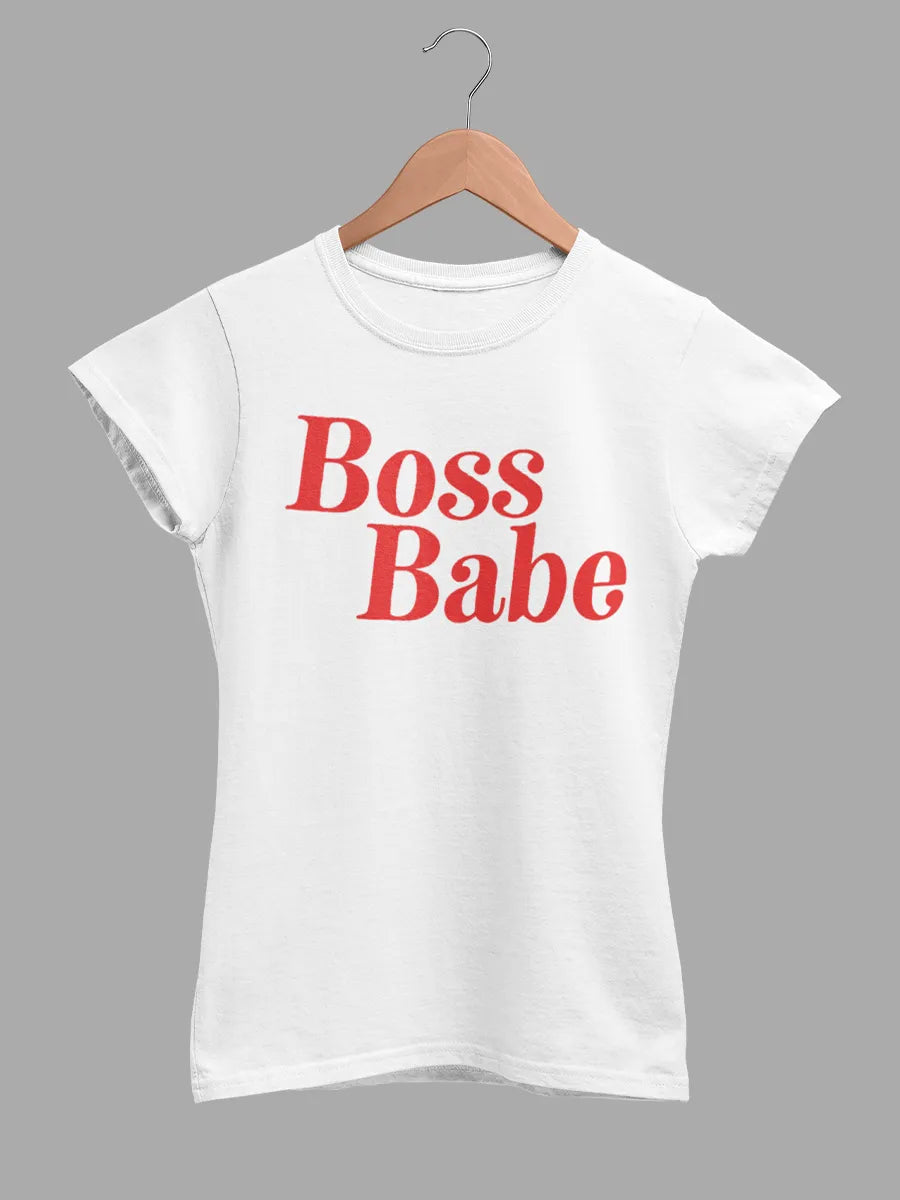 White Women's cotton Tshirt with quote "Boss babe "