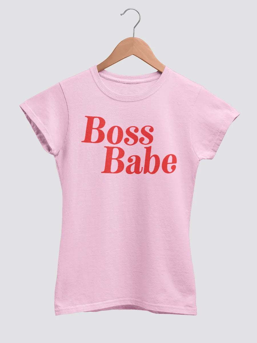 Pink Women's cotton Tshirt with quote "Boss babe"