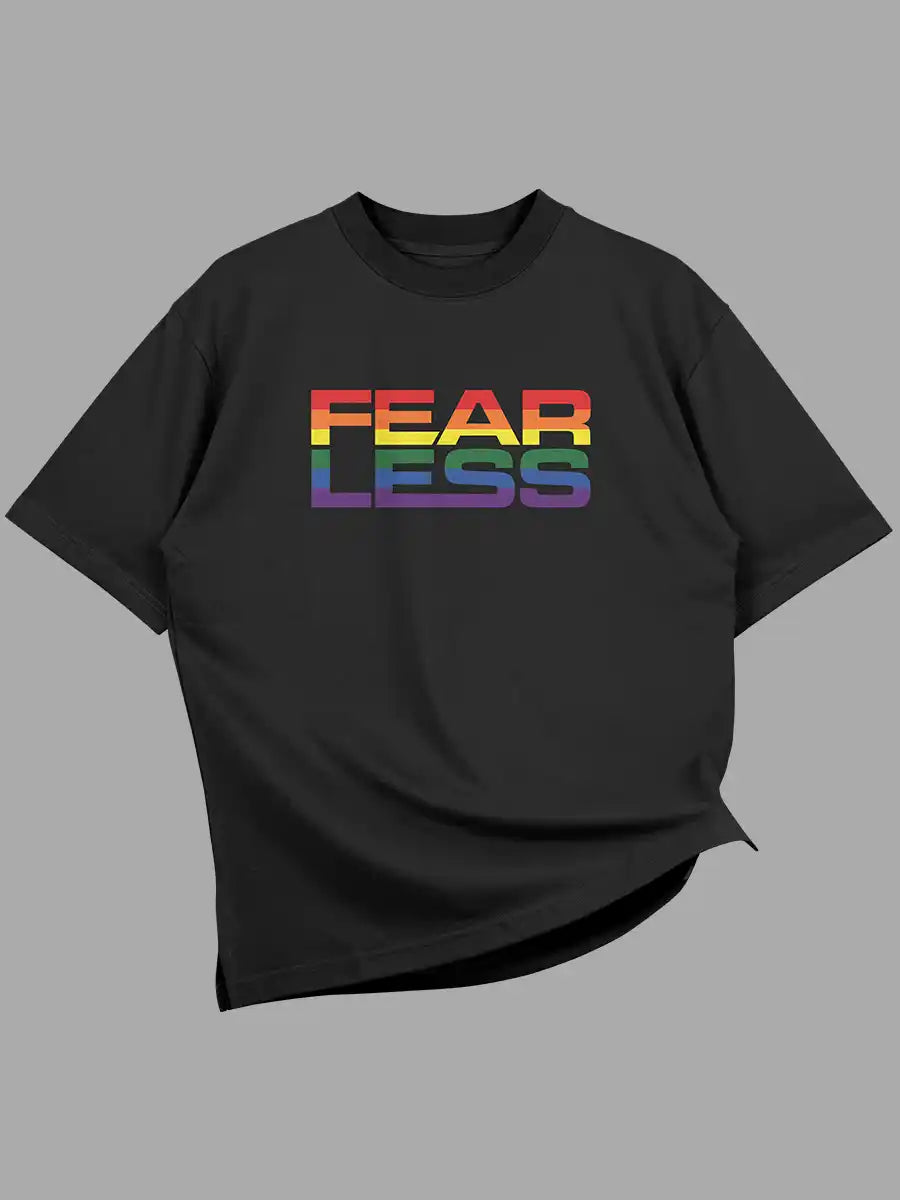 Black Oversized Cotton Tshirt with quote "Fearless" in PRIDE colors
