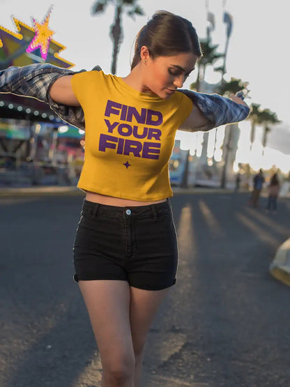 Woman wearing FIND YOUR FIRE - Golden Yellow Cotton Crop top