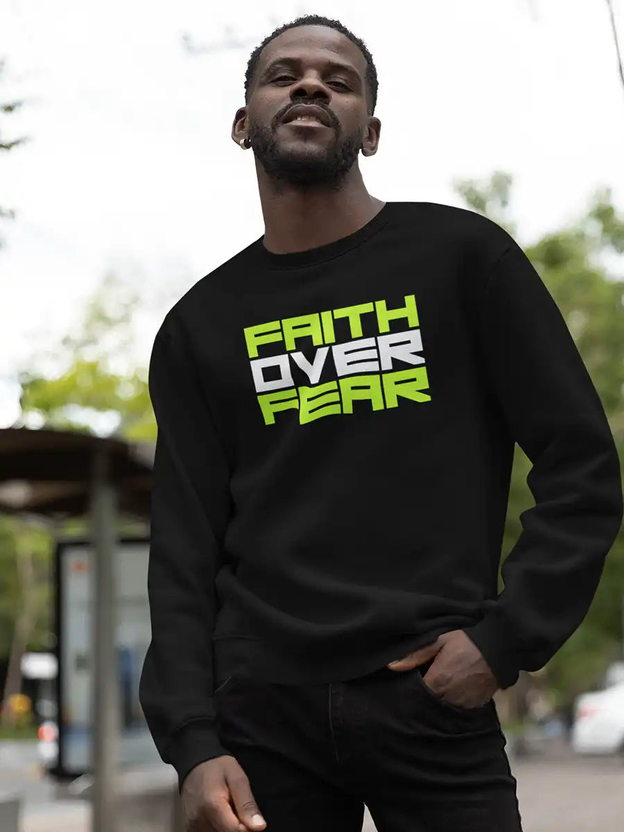 Man Wearing Faith over fear Black Cotton Sweatshirt