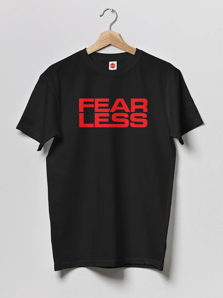 Black Men's cotton Tshirt with text "Fearless" in Red