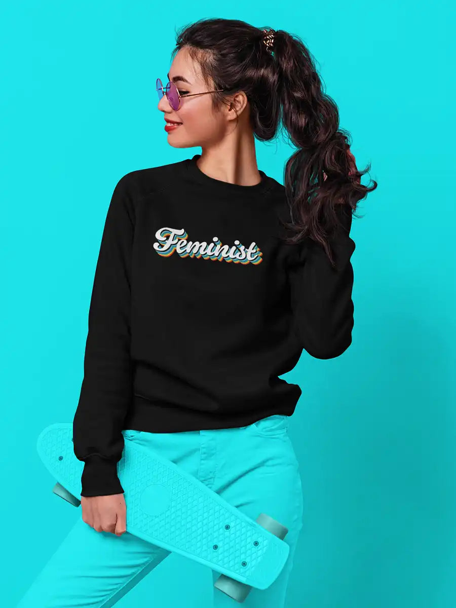 Woman wearing Feminist - Black Cotton Sweatshirt