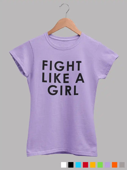 Iris Lavender Women's cotton Tshirt with the quote "Fight Like a Girl "