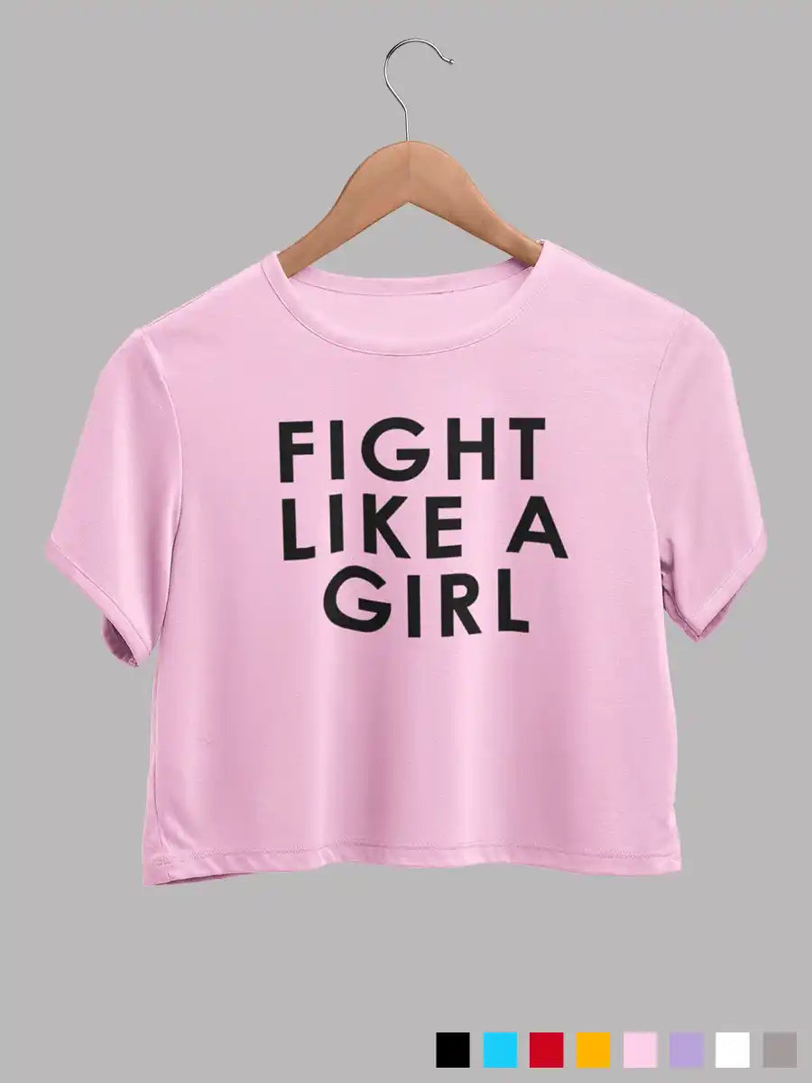 Fight like a Girl - Light Pink - Cotton crop top