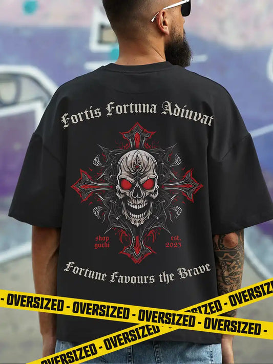 Fortis Fortuna Adiuvat - Black Cotton Oversized Tshirt Bearded man back