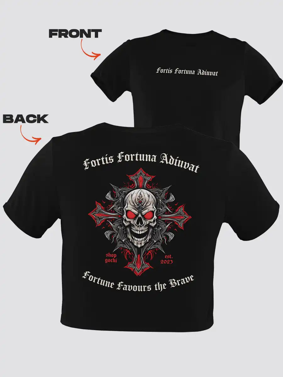 Fortis fortuna Adiuvat - Black Cotton Crop Top