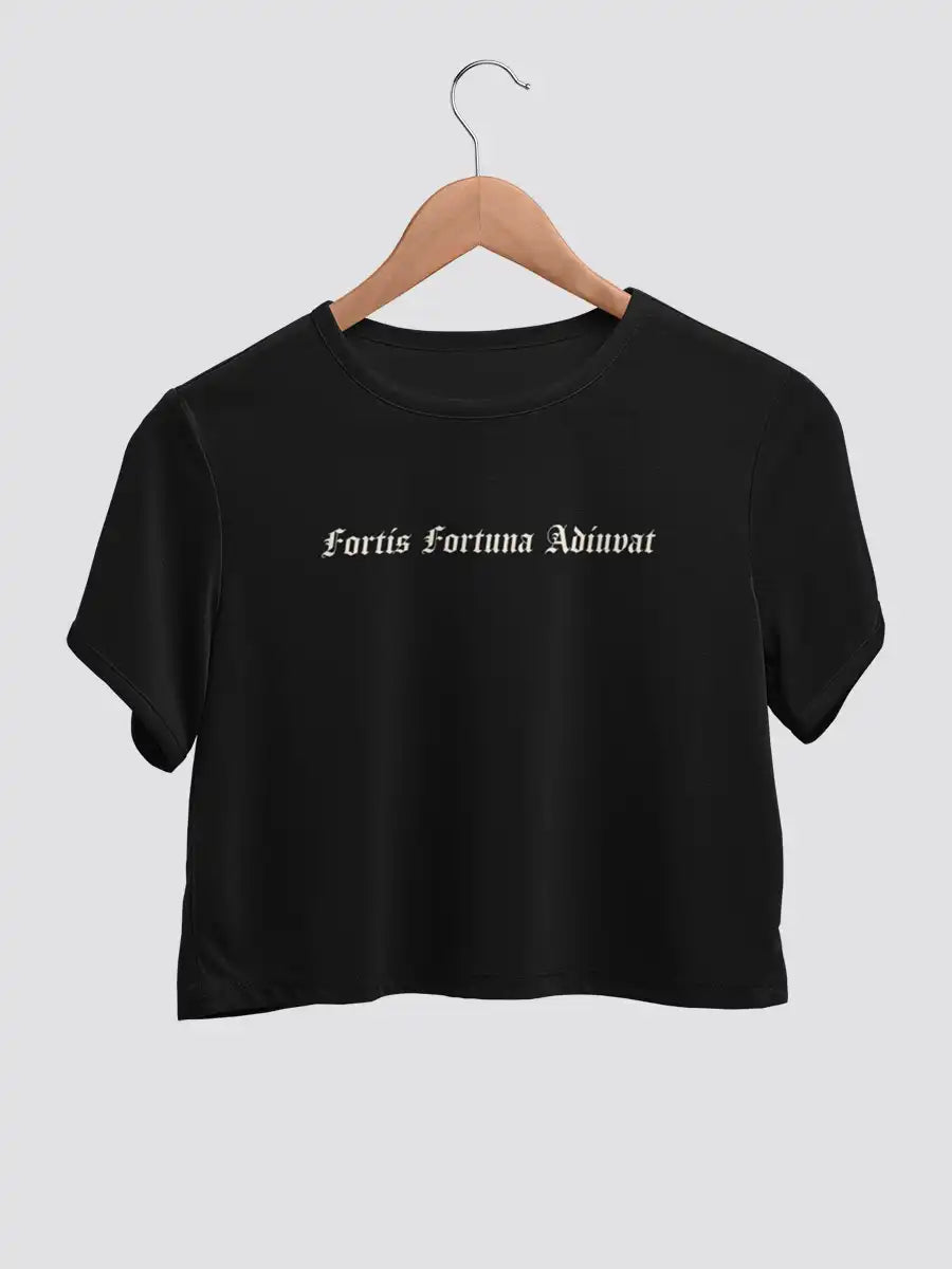 Fortis fortuna Adiuvat - Black Cotton Crop Top - Front